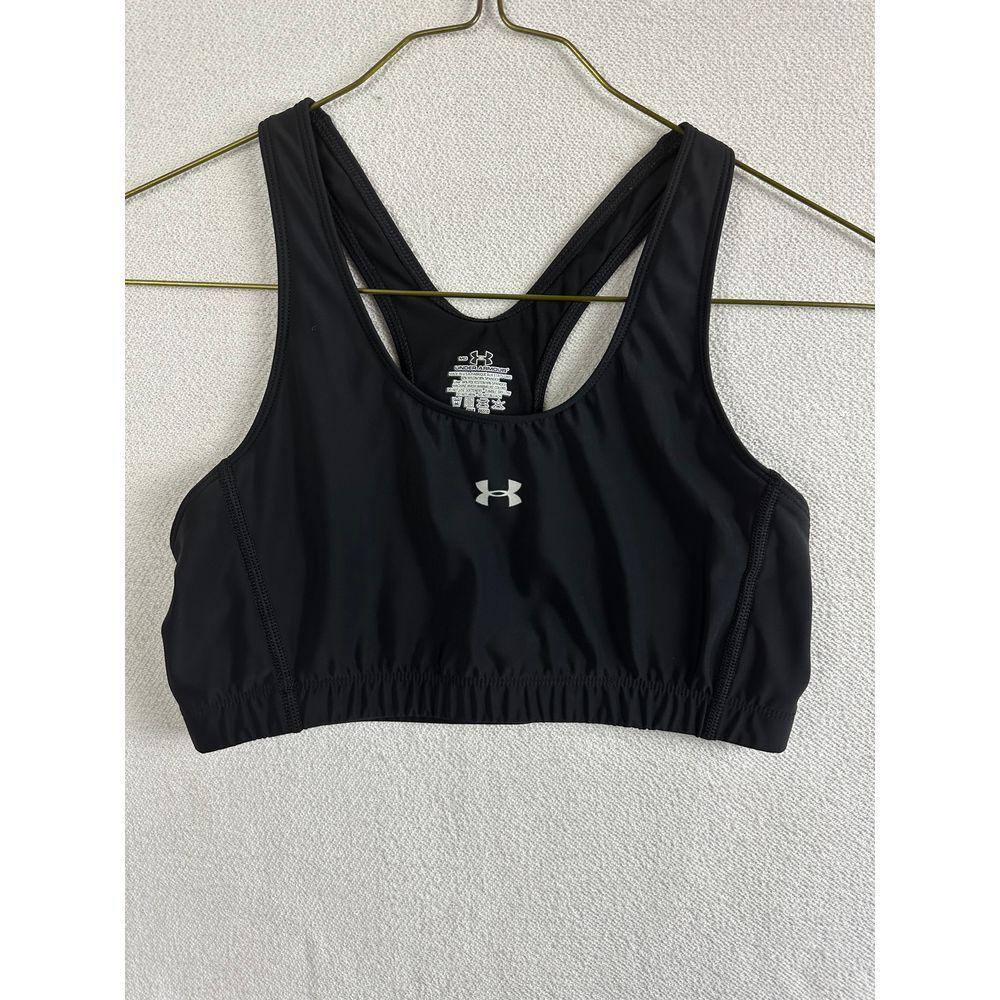 Under Armour‎ Womens Black HeatGear Racerback Sports Bra Mid Impact Size Medium
